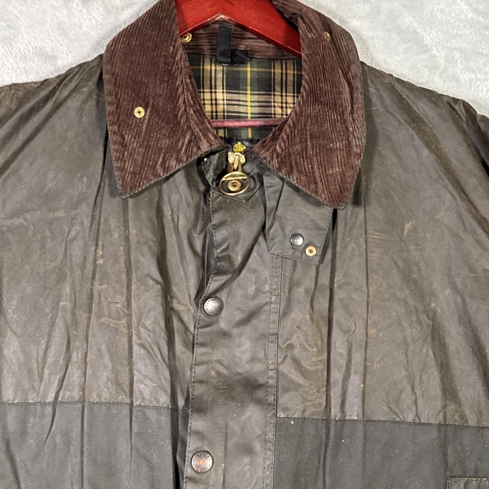 Barbour Coat Mens C46 Green Waxed Canvas Border Jacket Made In England Rain - Picture 2 of 11